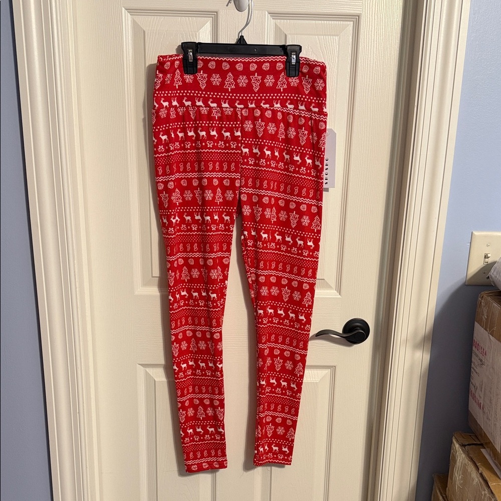Holiday Red Leggings - 7/8 Fleeced Lined